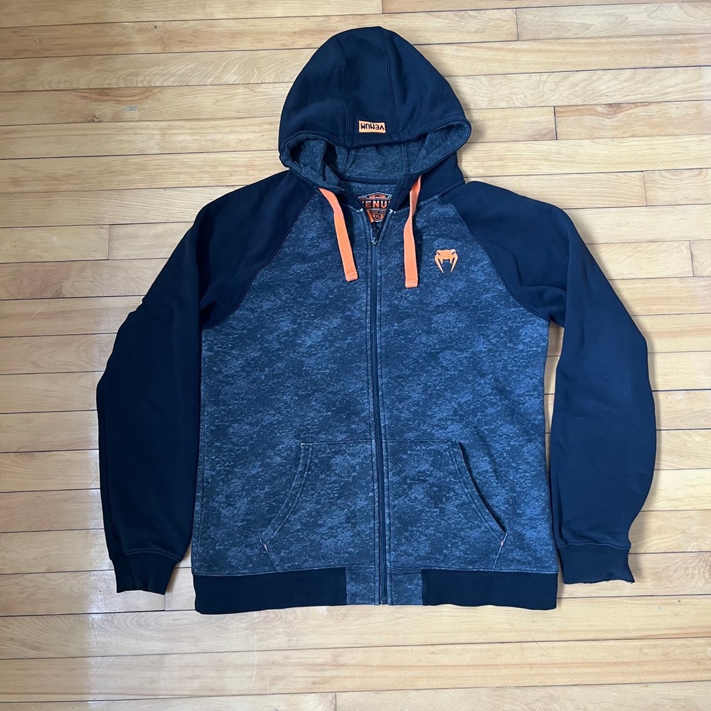 Venum Mens XXL Full Zip Hoodie Black Charcoal Orange MMA Training Sweatshirt UFC